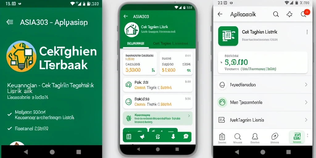 Antarmuka aplikasi ASIA303 yang sederhana dan informatif untuk cek tagihan listrik.