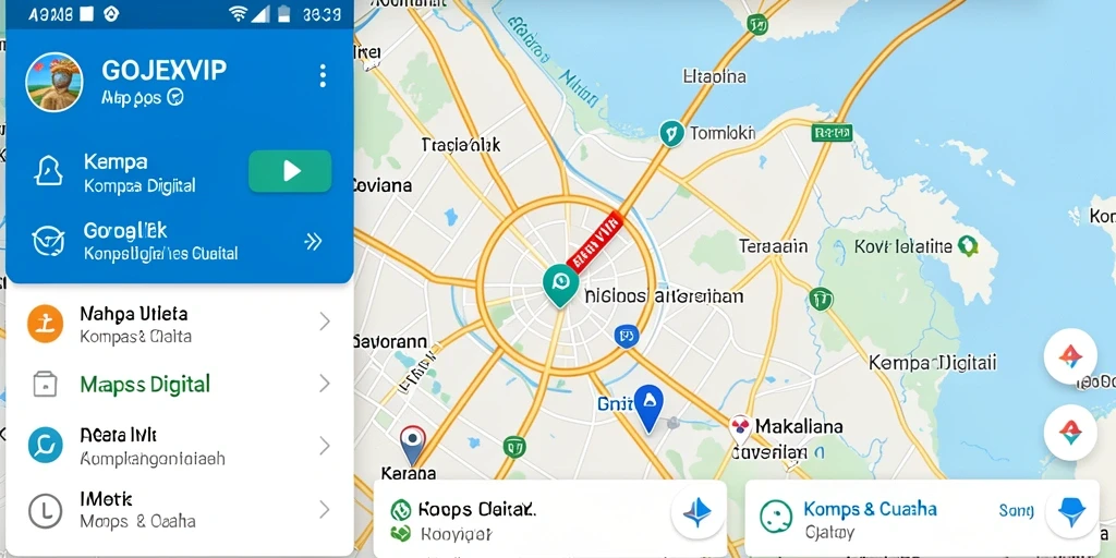 Antarmuka GOJEKVIP menampilkan fungsi kompas digital dengan jelas dan informatif.