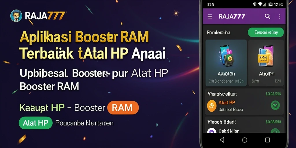 Tampilan antarmuka aplikasi RAJA777 untuk Booster RAM.