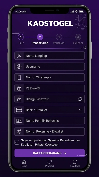 Tampilan halaman daftar kaostogel
